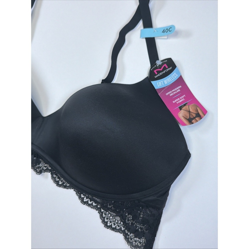 Maidenform DM1196 Lift Wireless Bra Lightly Padded Lace Womens 40C Black - Picture 3 of 9